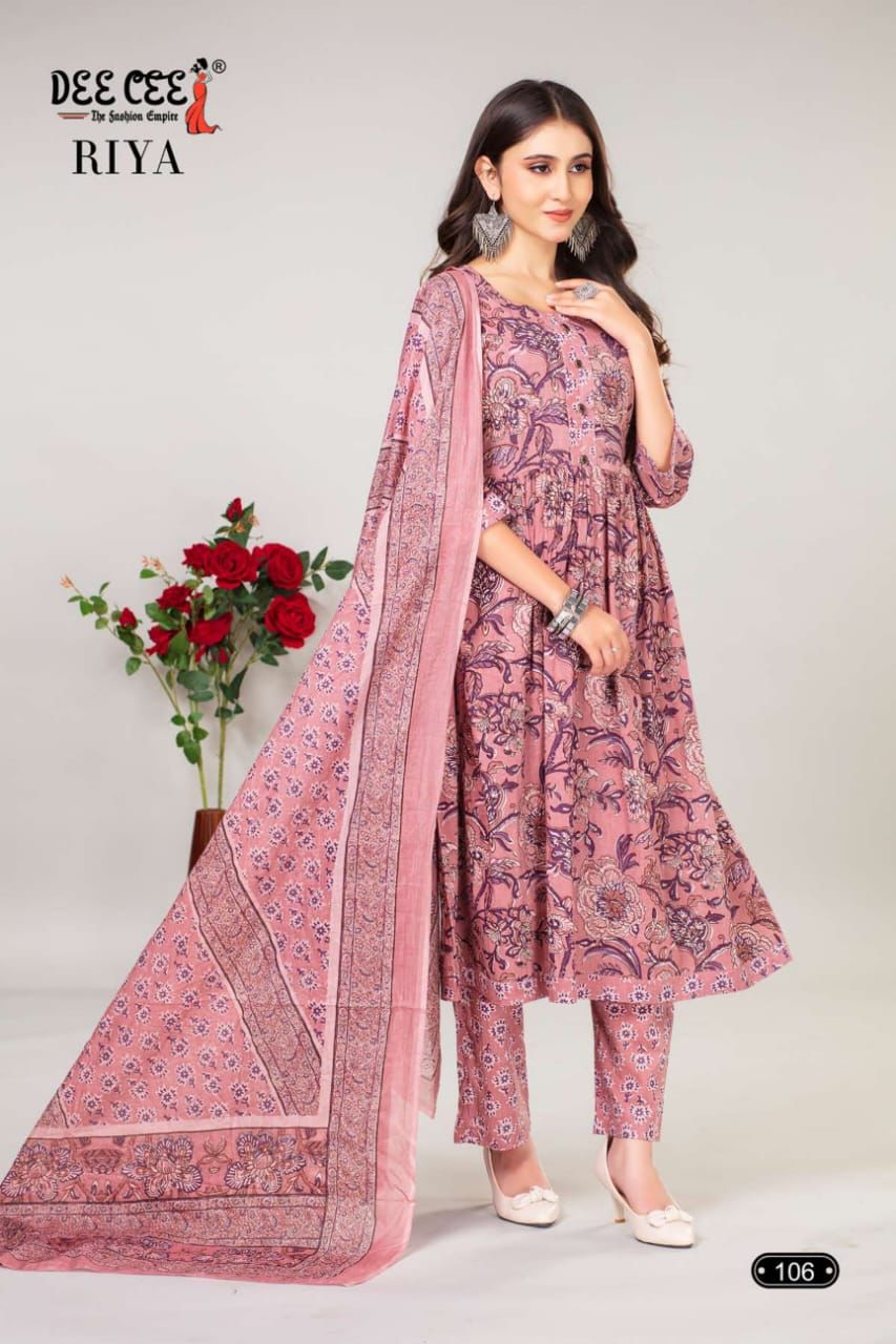 Riya By Dee Cee Cotton Flaired Printed Kurti Bottom With Dupatta Wholesale Market In Surat With Price
